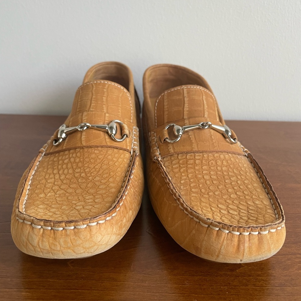Cole Haan Tan Embossed Leather Loafers with Silver Detailing. Women’s.